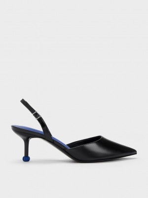 Charles & Keith Sculptural Heel Destalonadas Pumps Negros | 6123804-VU