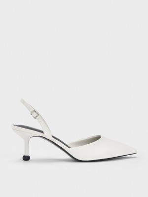 Charles & Keith Sculptural Heel Destalonadas Pumps Blancos | 2960541-KX