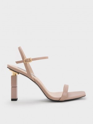 Charles & Keith Sculptural Heel Sandals Beige | 2413568-XT