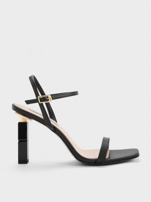 Charles & Keith Sculptural Heel Sandals Negros | 5284613-BZ