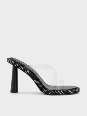 Charles & Keith See-Through Crossover Crystal-Embellished Mules Clear | 9462581-FL