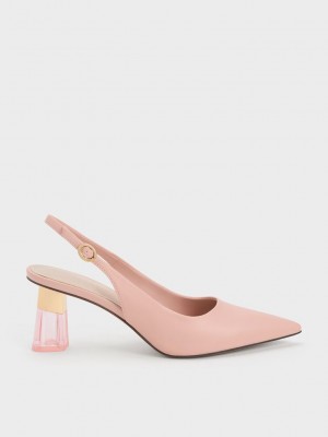 Charles & Keith See-Through Trapeze Heel Destalonadas Pumps Rosas | 7954260-EF