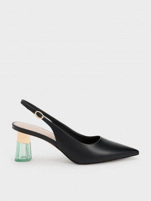 Charles & Keith See-Through Trapeze Heel Destalonadas Pumps Negros | 3096175-SA