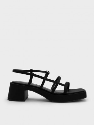Charles & Keith Selene Flower-Hebilla Tiras Sandals Negros | 3415689-JH