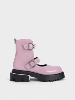 Charles & Keith Selma Charol Buckled Fornido Boots Morados | 6208759-AM