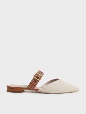 Charles & Keith Sepphe Cut-Out Correa Planos Mule Pumps Caramel | 5380247-IU