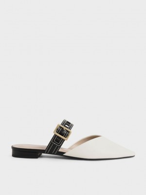 Charles & Keith Sepphe Cut-Out Correa Planos Mule Pumps Blancos | 6518320-BV