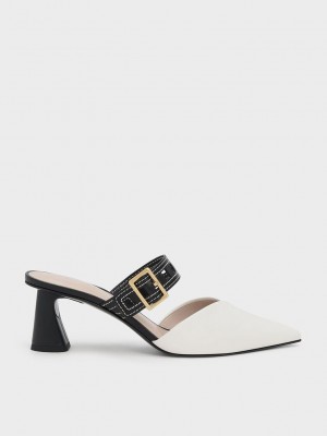 Charles & Keith Sepphe Cut-Out Correa Tacón Mule Pumps Blancos | 9834160-NB