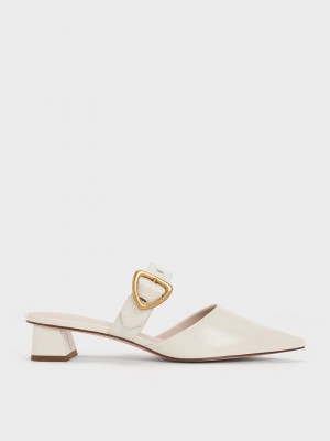 Charles & Keith Sepphe Cut-Out Tacón Mules Creme | 6973014-LY