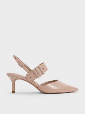 Charles & Keith Sepphe Grommet Charol Destalonadas Pumps Beige | 2639041-YB