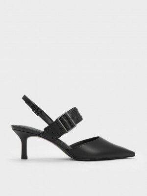 Charles & Keith Sepphe Grommet Destalonadas Pumps Negros | 9647582-UL