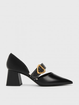 Charles & Keith Sepphe Metallic Hebilla D'Orsay Pumps Negros | 4736209-AL