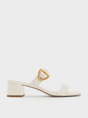 Charles & Keith Sepphe Metallic Hebilla Tacón Mules Rosas | 5107246-WS