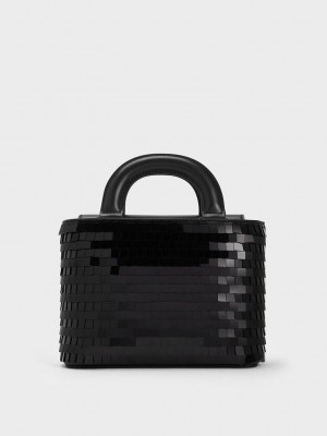 Charles & Keith Sequinned Double Handle Tote Bag Negros | 6187453-DN