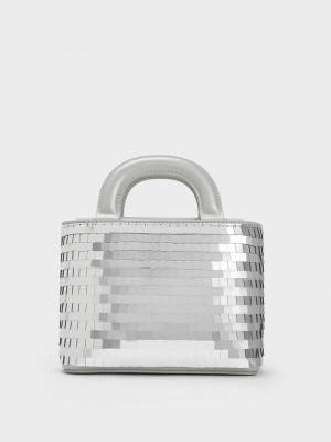 Charles & Keith Sequinned Double Handle Tote Bag Plateados | 8439715-WJ