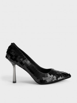 Charles & Keith Sequinned Stiletto Heel Pumps Negros | 9352016-VG