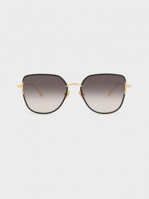 Charles & Keith Seraphina Panelled Temples Butterfly Sunglasses Negros | 3654127-UC