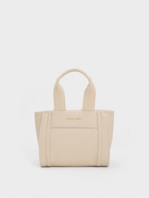 Charles & Keith Shalia Chain-Handle Tote Bag Beige | 9587326-ZH