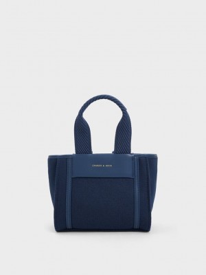 Charles & Keith Shalia Textured Chain-Handle Tote Bag Azul Marino | 4975680-TN