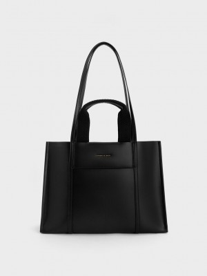 Charles & Keith Shalia Tote Bag Negros | 0932548-NU