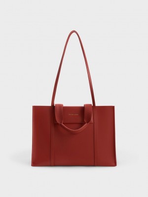 Charles & Keith Shalia Tote Bag Rojos Oscuro | 8196234-PK