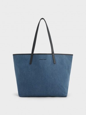 Charles & Keith Sianna Denim Tote Bag Azules | 7915034-MH