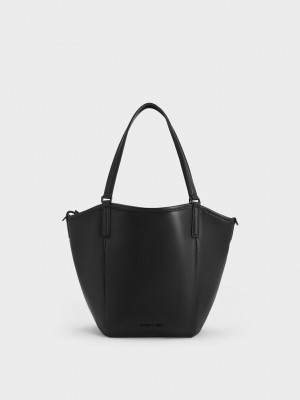 Charles & Keith Sianna Slouchy Tote Bag Negros | 3914072-QV