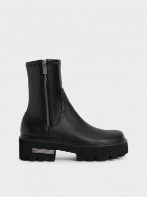 Charles & Keith Side-Zip Ankle Boots Negros | 3024186-FB