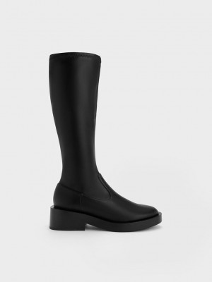 Charles & Keith Side Zip Knee-High Boots Negros | 1234097-TN
