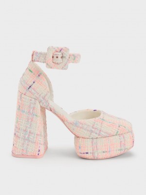 Charles & Keith Sinead Tweed Buckled D'Orsay Plataforma Pumps Multicolor | 1926745-HC