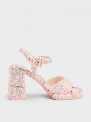 Charles & Keith Sinead Tweed Trapeze Heel Buckled Sandals Multicolor | 0285634-XU