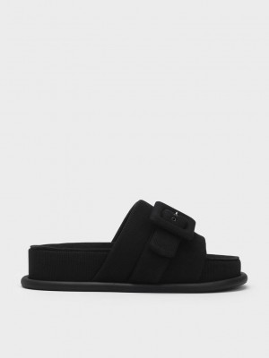 Charles & Keith Sinead Woven Buckled Chanclas Sandals Negros | 1734295-GH