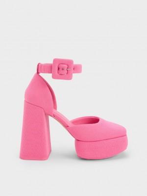 Charles & Keith Sinead Woven Buckled D'Orsay Plataforma Pumps Rosas | 6532417-YO