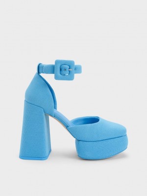 Charles & Keith Sinead Woven Buckled D'Orsay Plataforma Pumps Azules | 6837012-ZD