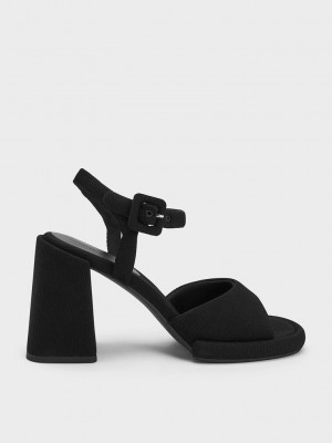Charles & Keith Sinead Woven Trapeze Heel Buckled Sandals Negros | 5607219-ZW