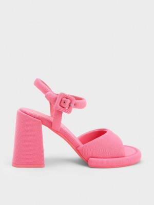 Charles & Keith Sinead Woven Trapeze Heel Buckled Sandals Rosas | 8769423-YC