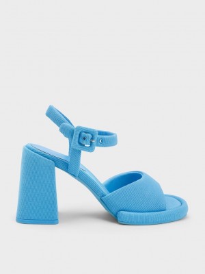 Charles & Keith Sinead Woven Trapeze Heel Buckled Sandals Azules | 2795368-TK