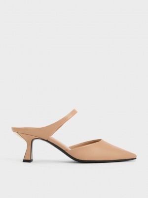 Charles & Keith Slant Heel Mules Beige | 3198052-ZP