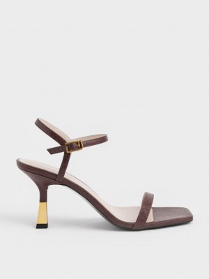 Charles & Keith Snake-Print Ankle-Correa Tacón Sandals Marrom | 3140759-FC