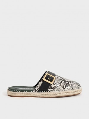 Charles & Keith Snake-Print Buckled Alpargata Mules Beige | 8562701-XG