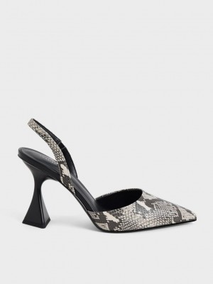 Charles & Keith Snake-Print Destalonadas Pumps Beige | 6284175-UM