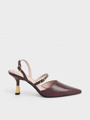 Charles & Keith Snake-Print Double Correa Destalonadas Pumps Marrom | 1025679-HV