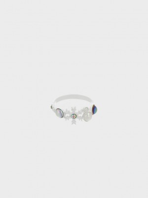 Charles & Keith Snowflakes-Motif Pearl & Crystal Ring Plateados | 4795620-OG