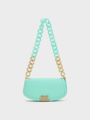 Charles & Keith Sonnet Two-Tone Chain Handle Shoulder Bag Verde Menta Verdes | 4958126-WI