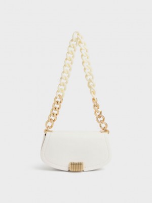 Charles & Keith Sonnet Two-Tone Chain Handle Shoulder Bag Blancos | 6493028-UP