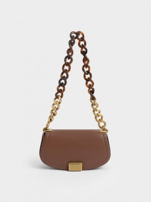 Charles & Keith Sonnet Two-Tone Chain Handle Shoulder Bag Chocolate | 7952601-EC