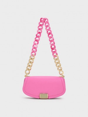 Charles & Keith Sonnet Two-Tone Chain Handle Shoulder Bag Rosas | 8421630-AY