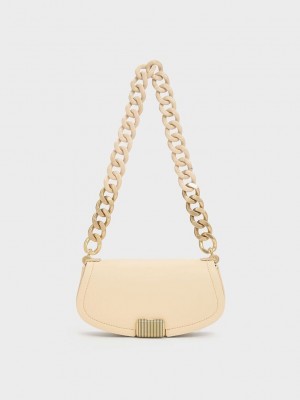 Charles & Keith Sonnet Two-Tone Chain Handle Shoulder Bag Beige | 1342869-ZR
