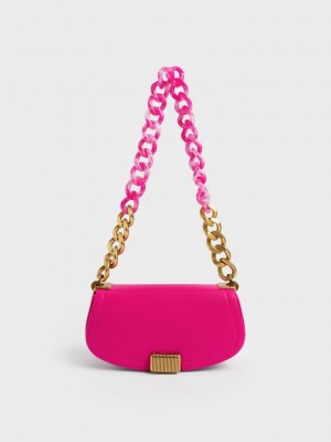 Charles & Keith Sonnet Two-Tone Chain Handle Shoulder Bag Fucsia | 0286437-AS