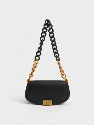 Charles & Keith Sonnet Two-Tone Chain Handle Shoulder Bag Negros | 3094216-FK